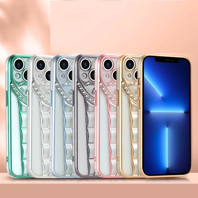 

Luxury 3D Electroplated Diamond Watch Phone Case For iPhone 13 12 11 Pro Max Lens All Inclusive Protective Shockproof Back Cover