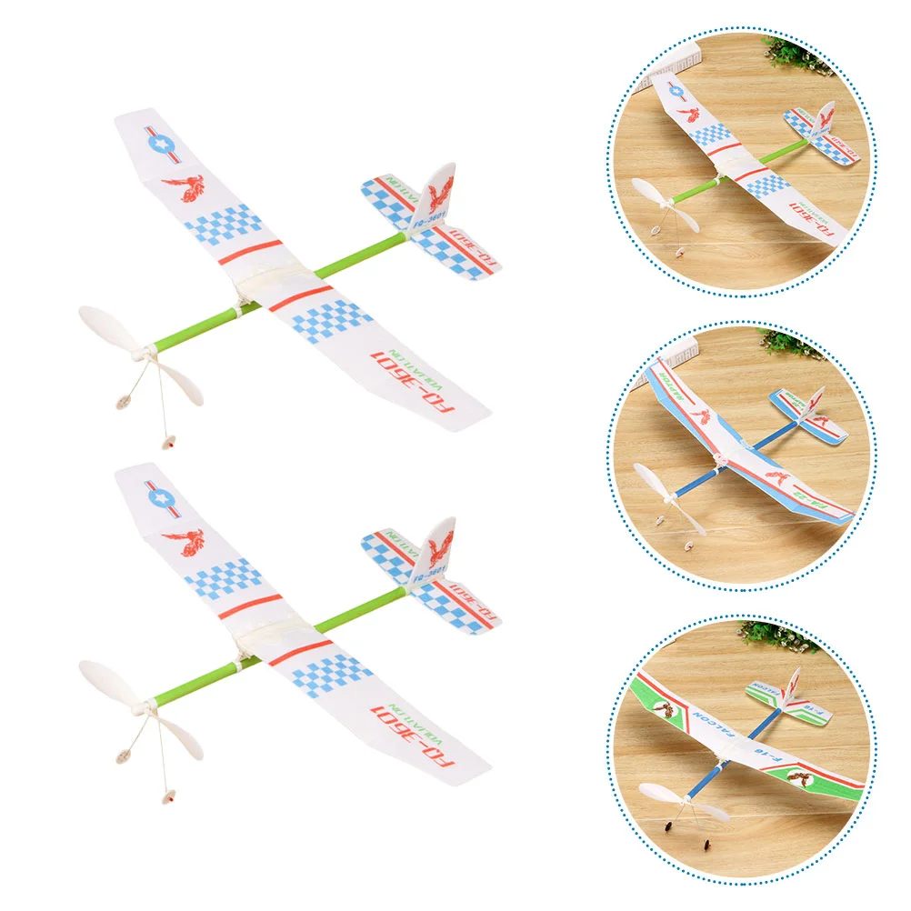 

2 Pcs Powered Airplane Model Mini Toys Kids Rubber Band Aircraft DIY Glider Planes Eps Foam Educational Plaything Travel