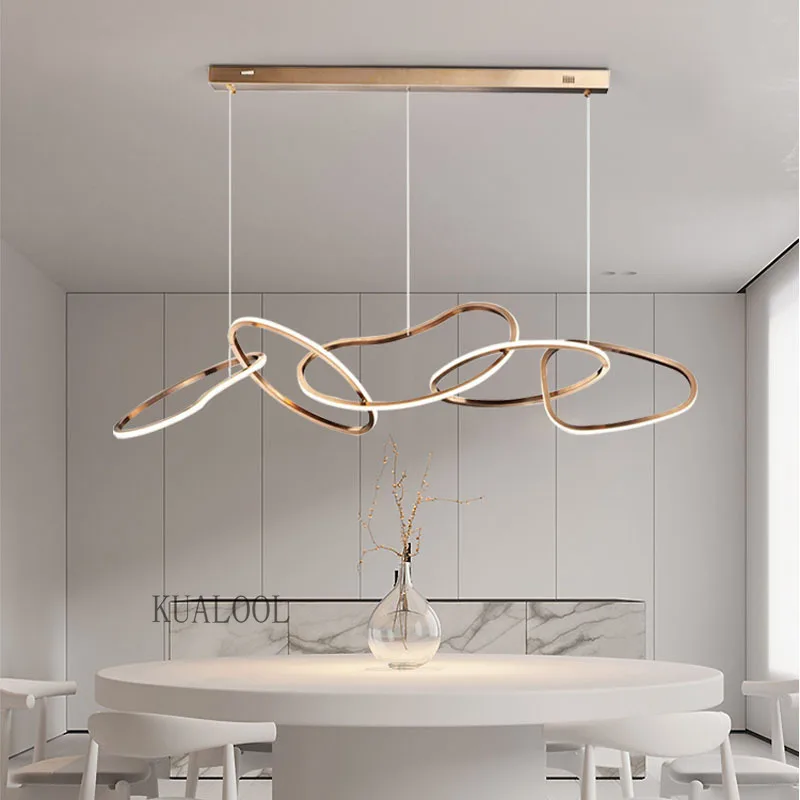 

Postmodern Irregular Led Rings Pendant Lights Luxury Stainless Steel Gold Ceiling Lustre Living Room Decor Home Lamp Lighting