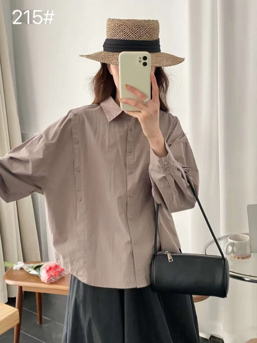 Button Patchwork Chic Shirts Women's Long Sleeve 2024 Early Spring New Korean Sle Loose Design Bottoming Top
