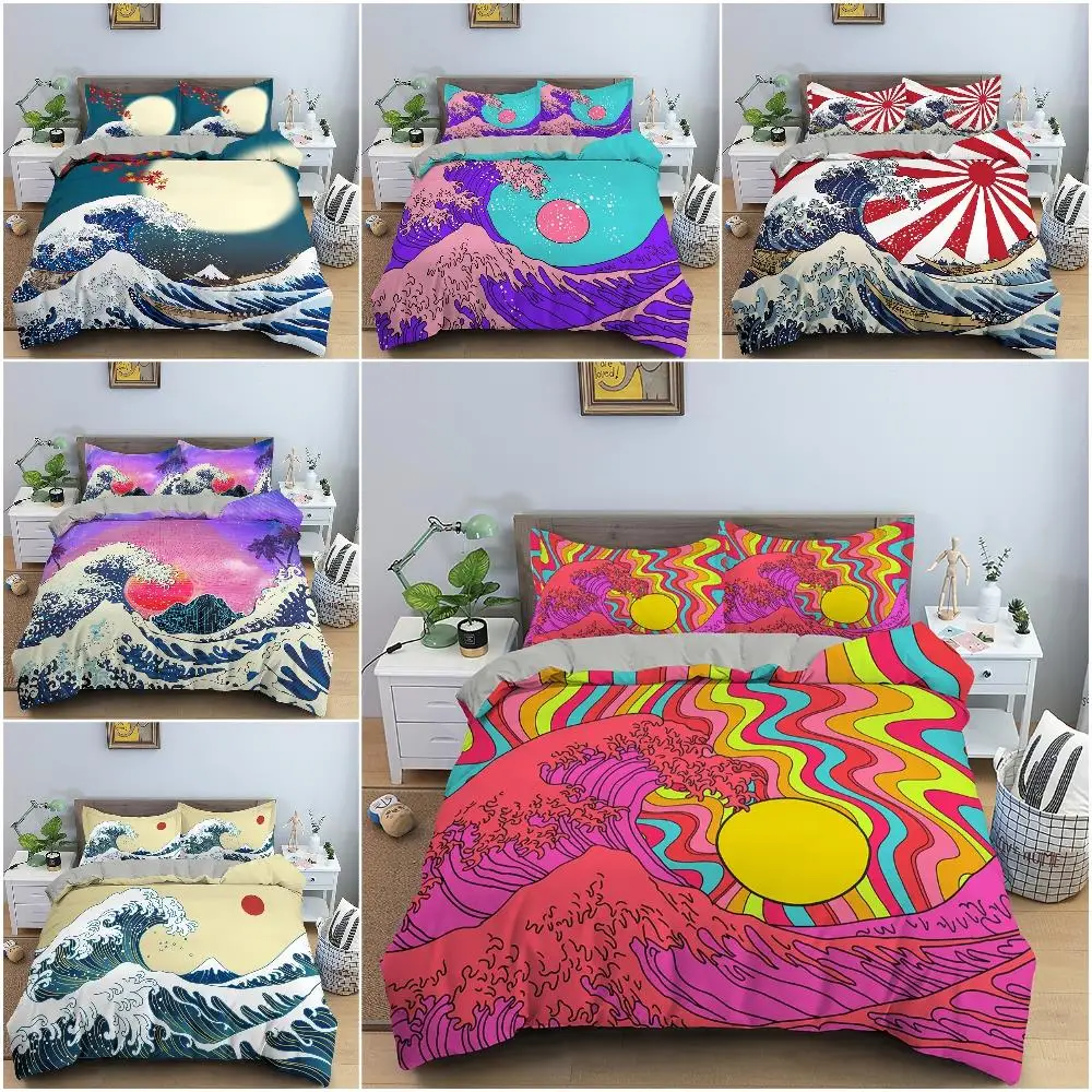 

Sea Wave Bedding Set Abstract Art Duvet Cover Japan Style Comfoter Set For Queen Size Bed Home Textile