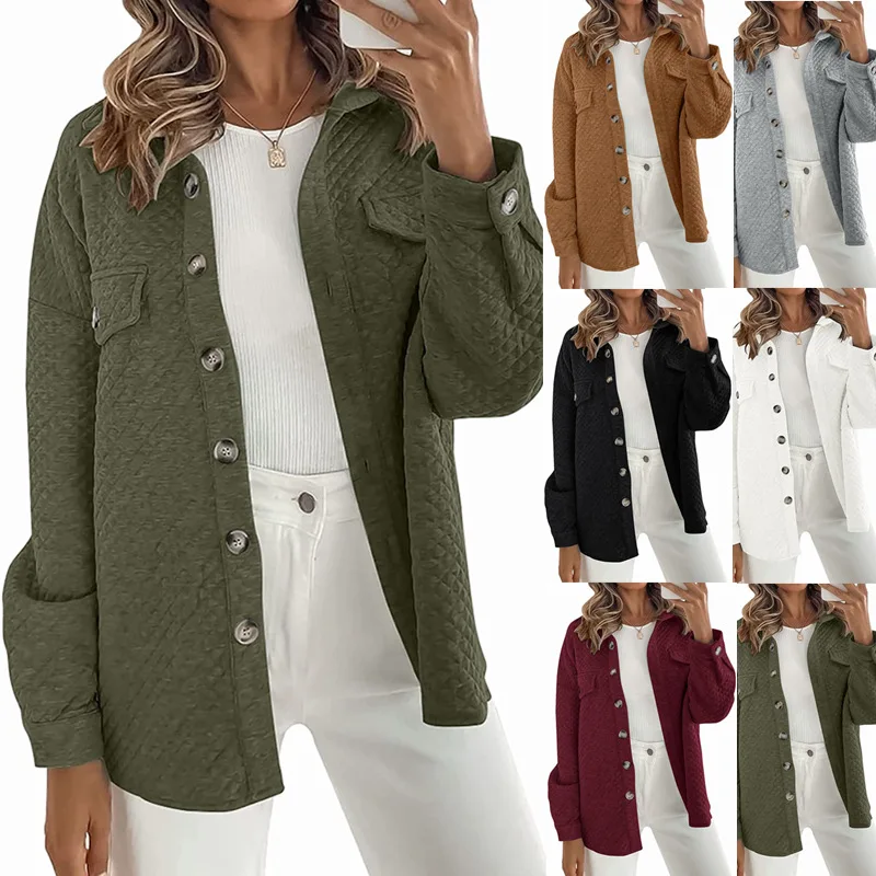 Jacket Coat Ladies Spring and Autumn New Solid Color Diamond Pocket Lightweight Casual Fashion Simple