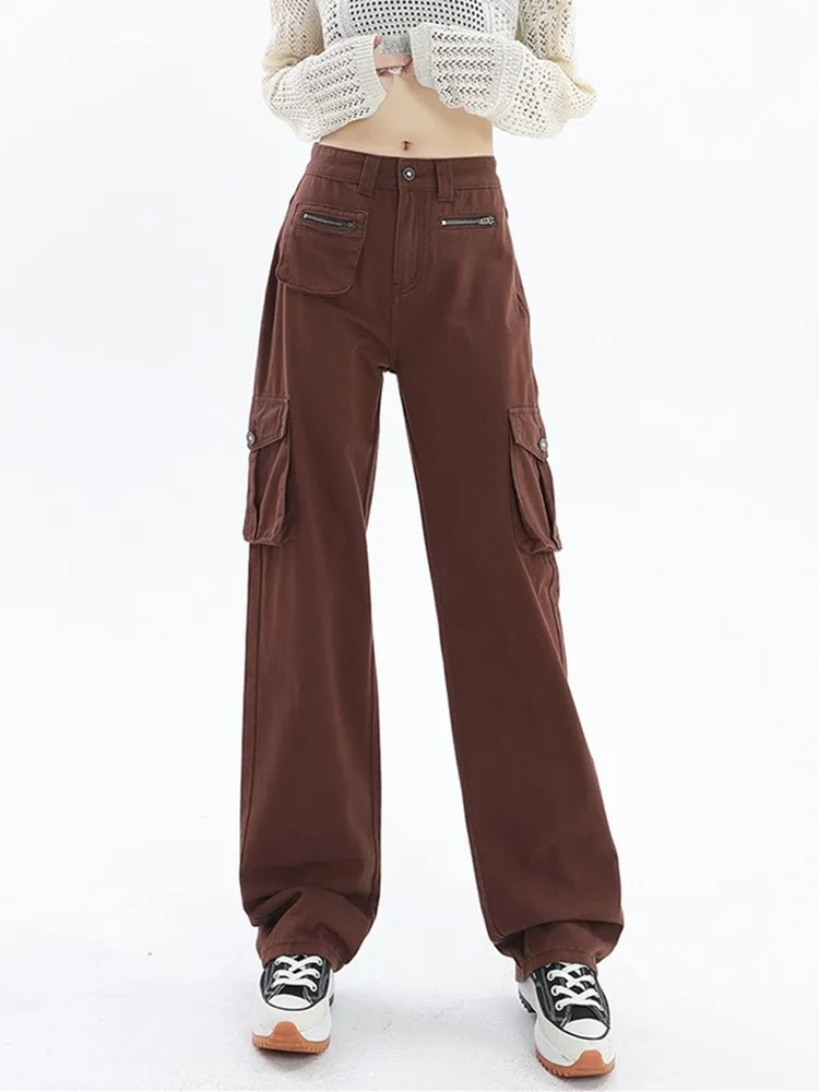 

ZHISILAO Boyfriend Baggy Cargo Jeans Women Streetwear Pocket Loose Wide Leg Straight Full Length Denim Pants 2022