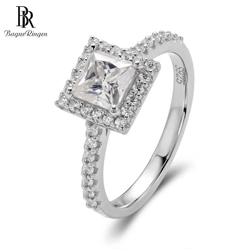 

Bague Ringen 925 Sterling Silver Moissanite Diamond Rings Luxury Square 1 Carat White Gemstone Wedding Anniversary Jewelry