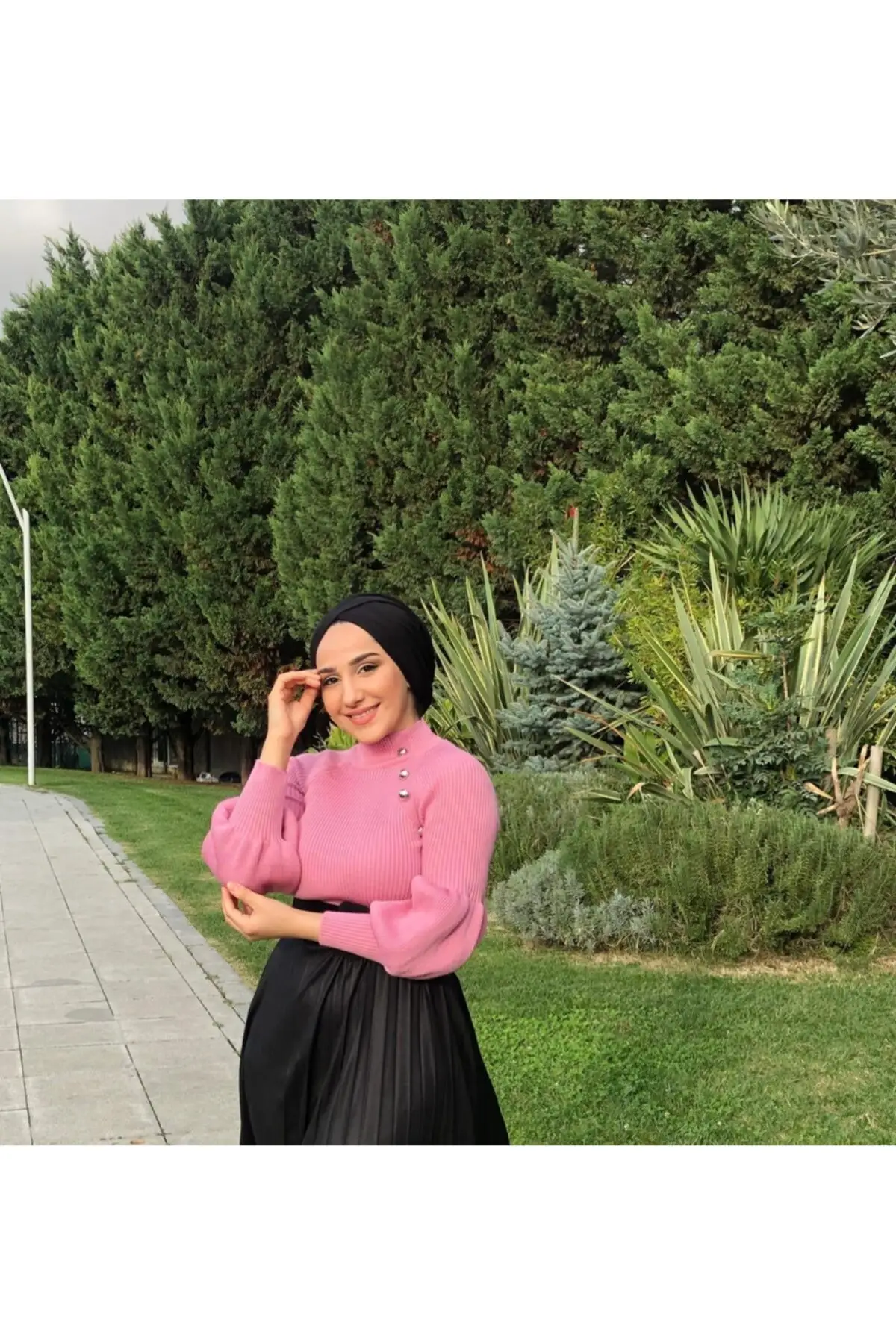 

Women's Pink Bubble Sleeve Knitted Sweater Women Muslim Sweater