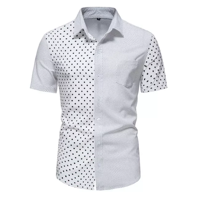 

NEW IN New Men's Slim Fit Polka Dot Printed Shirts Male Summer Black White Short Sleeve Shirt Tops S-2XL