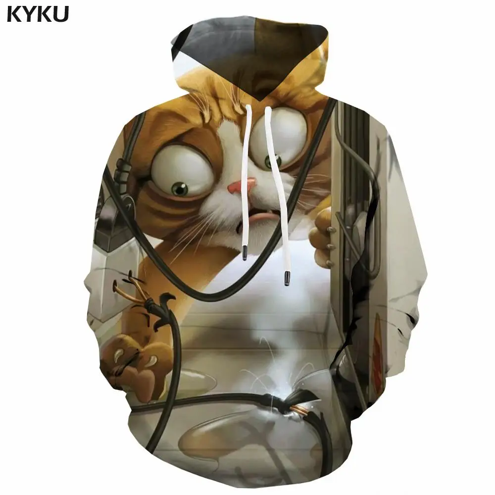 

Толстовка мужская с 3D-принтом животных, худи с котом, аниме милая толстовка с капюшоном, принт в стиле хип-хоп, забавная повседневная одежда с 3d принтом