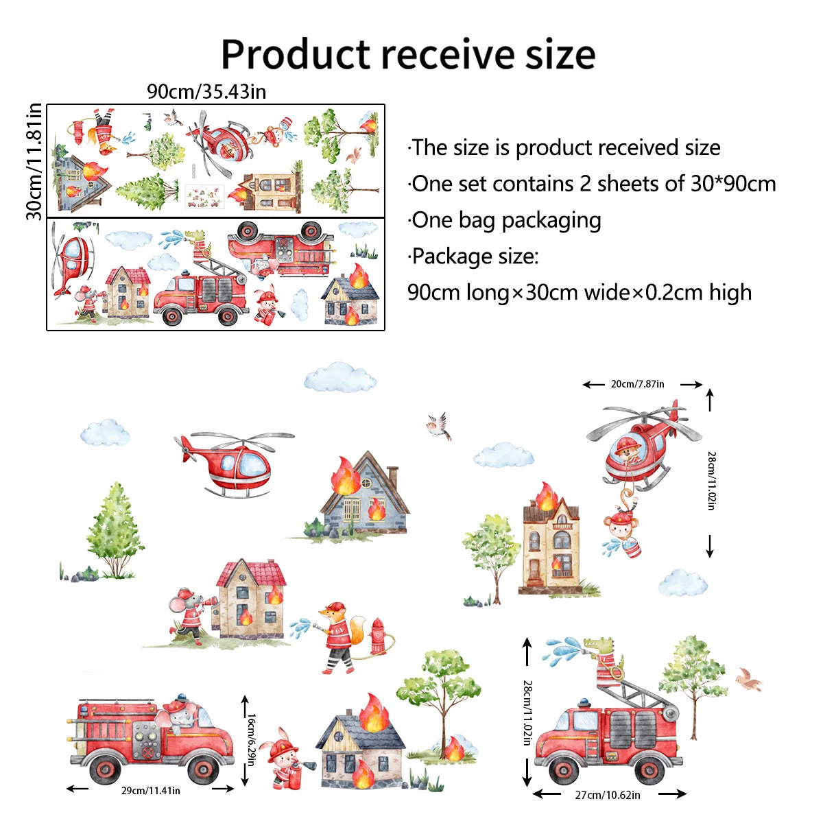 

Настенные наклейки пожарная машина и команда спасателей