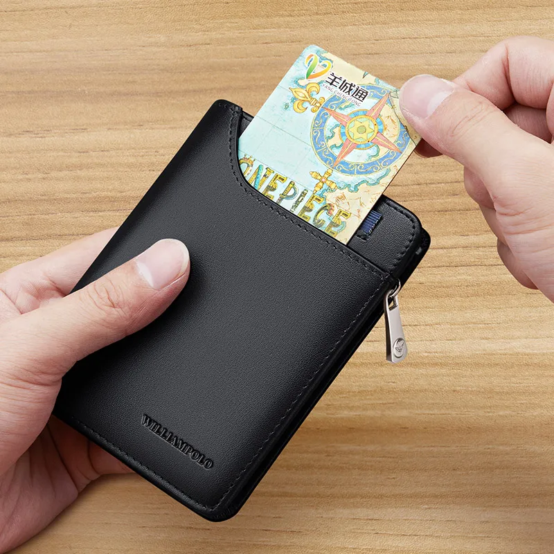 Мужской кошелек из натуральной кожи модный короткий на молнии