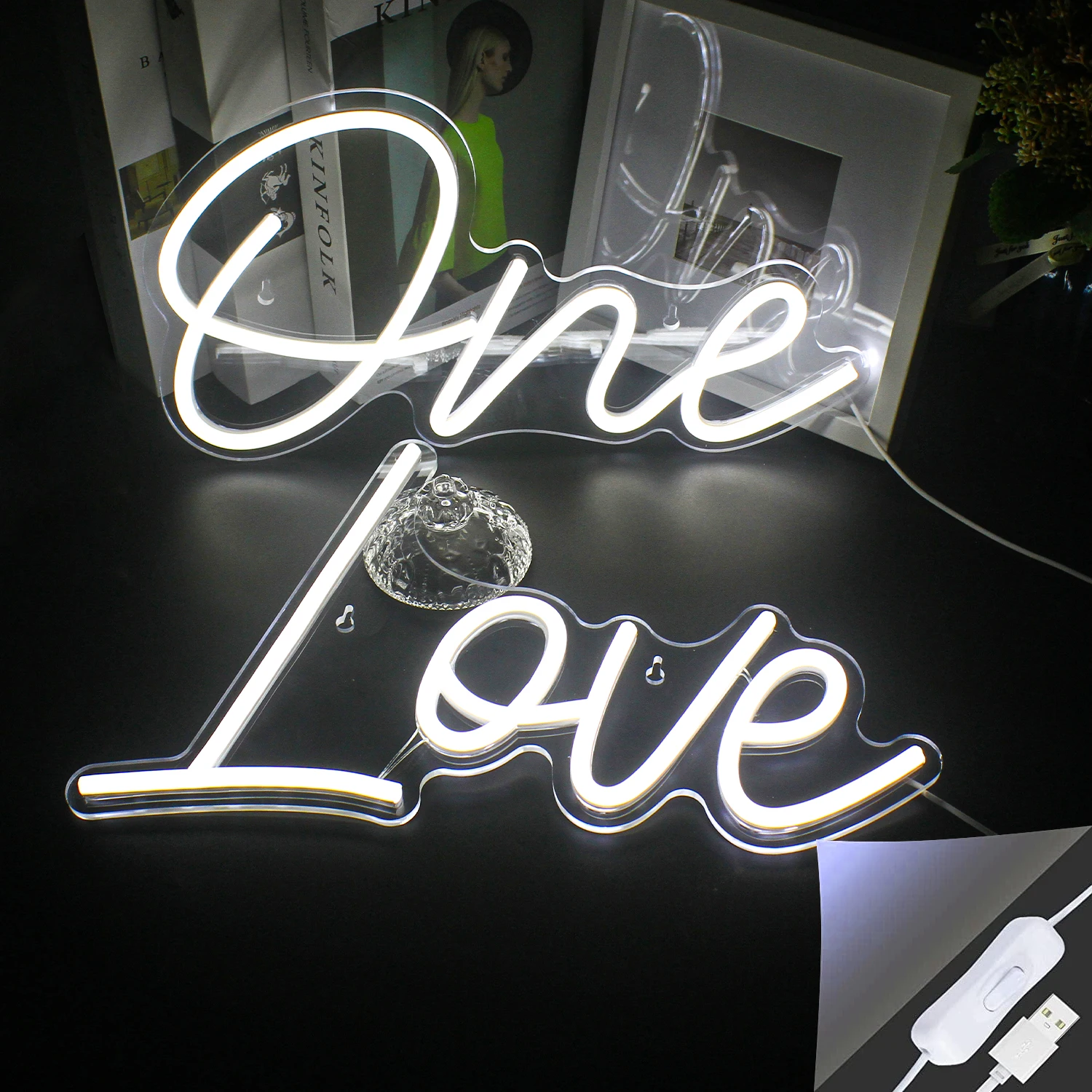 Wanxing One Love Nneon Lights LED Sign Weddings Party Details  Aesthetic Room Decoration for Female Room Additions To The Room