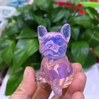 natural pink opal french bulldog hand carved cartoon crystal healing stone home decor creative christmas gifts for kids 1pcs