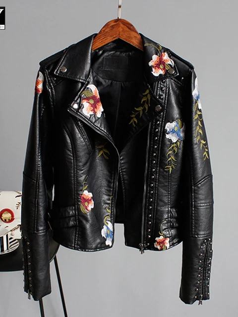 LY VAREY LIN Women Faux Leather Jacket Lapel Collar Motorcycle Zip Up Size  L Mot