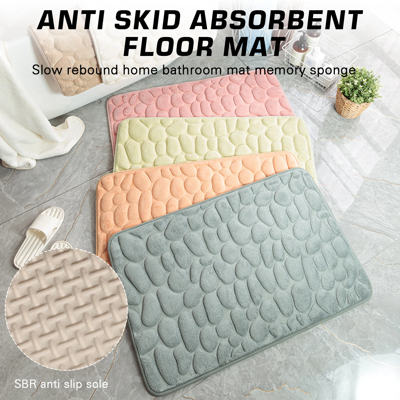 

Super Soft Pebble Mat Memory Foam Carpet Absorbent Non-Slip Carpet for Bathroom Slip-Resistant Entrance Door Mat Durable JS22
