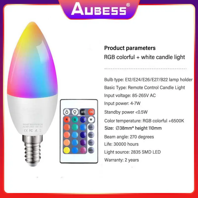 

Dimmable Colors E12 E14 E26 E27 B22 Indoor Candle Light 3-5w Smart Light Bulbs 6000k Led Bulb Smart Home Remote Control
