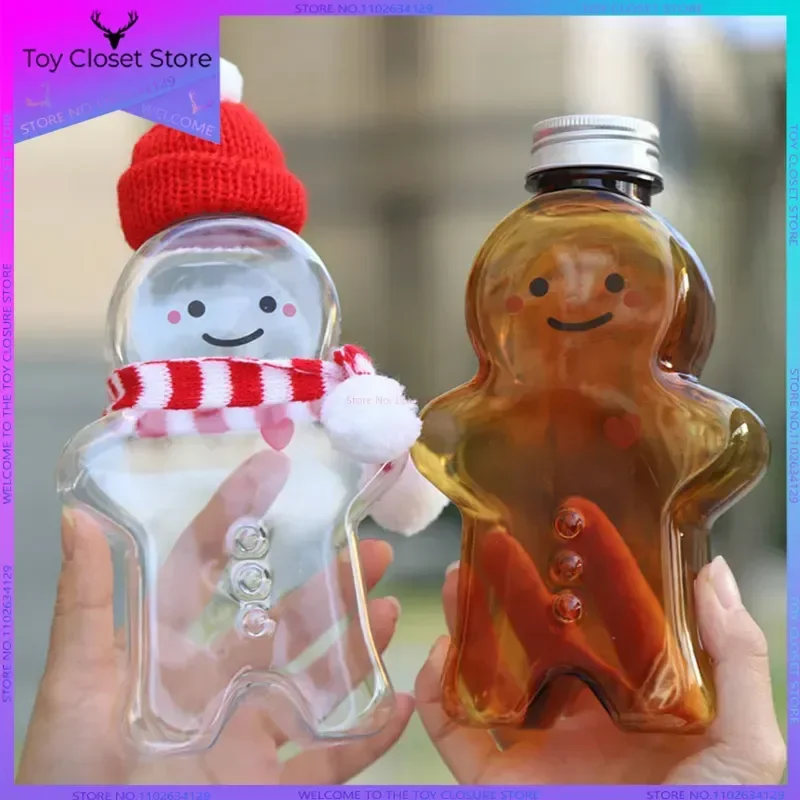 

10pcs Christmas Bottles Gingerbread Man Party Candy Jars Juice Drink Bottle Plastic Kettle Gift Wrapping Kettles Kids Gifts