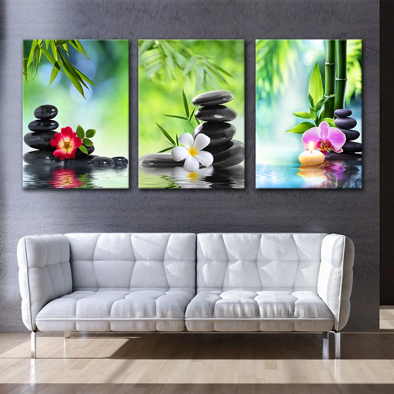 

3 Piece SPA Stone Orchids Green Bamboo Posters Canvas Wall Art Pictures Accessories Paintings Home Decor Living Room Decoration