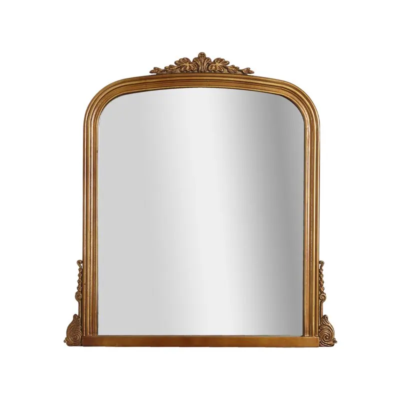 

Brushed Gold Wood Ornate Vintage-Inspired Decorative Accent Wall Mounted Rectangle Mirror - 32" x 30" x 1"