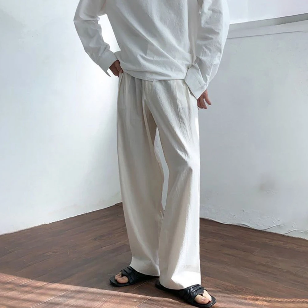 

Cotton Linen Trousers Men's Korean Style Casual Pants 2023 New Summer Fashion Solid Loose Wide-leg Pants Loose Neutral Clothing