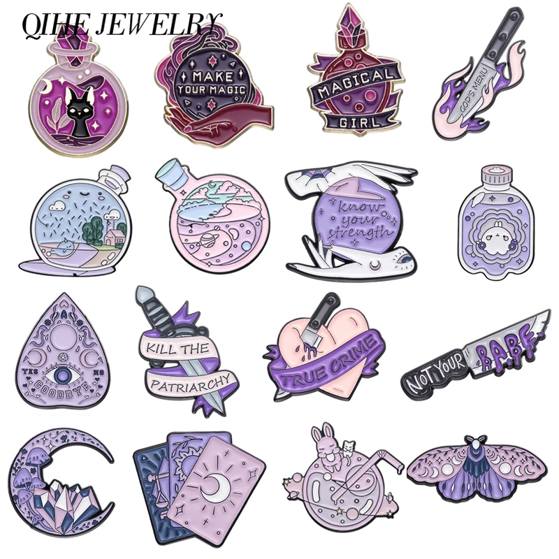 

Magic Crystal Bottle Brooch Enamel Pins Purple Series Magic Witch Badge Decorative Backpack Lapel Punk Jewelry Accessories Gift