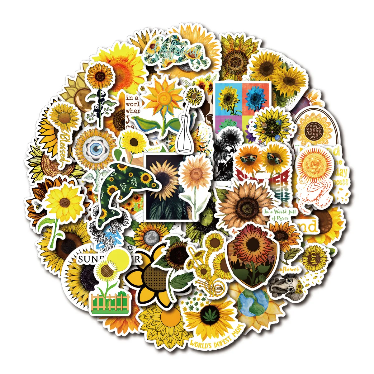 

50 New Sun Flower Graffiti Stickers Waterproof Removable Notebook Skateboard Luggage Motorcycle Stickers Car Sticker Funny