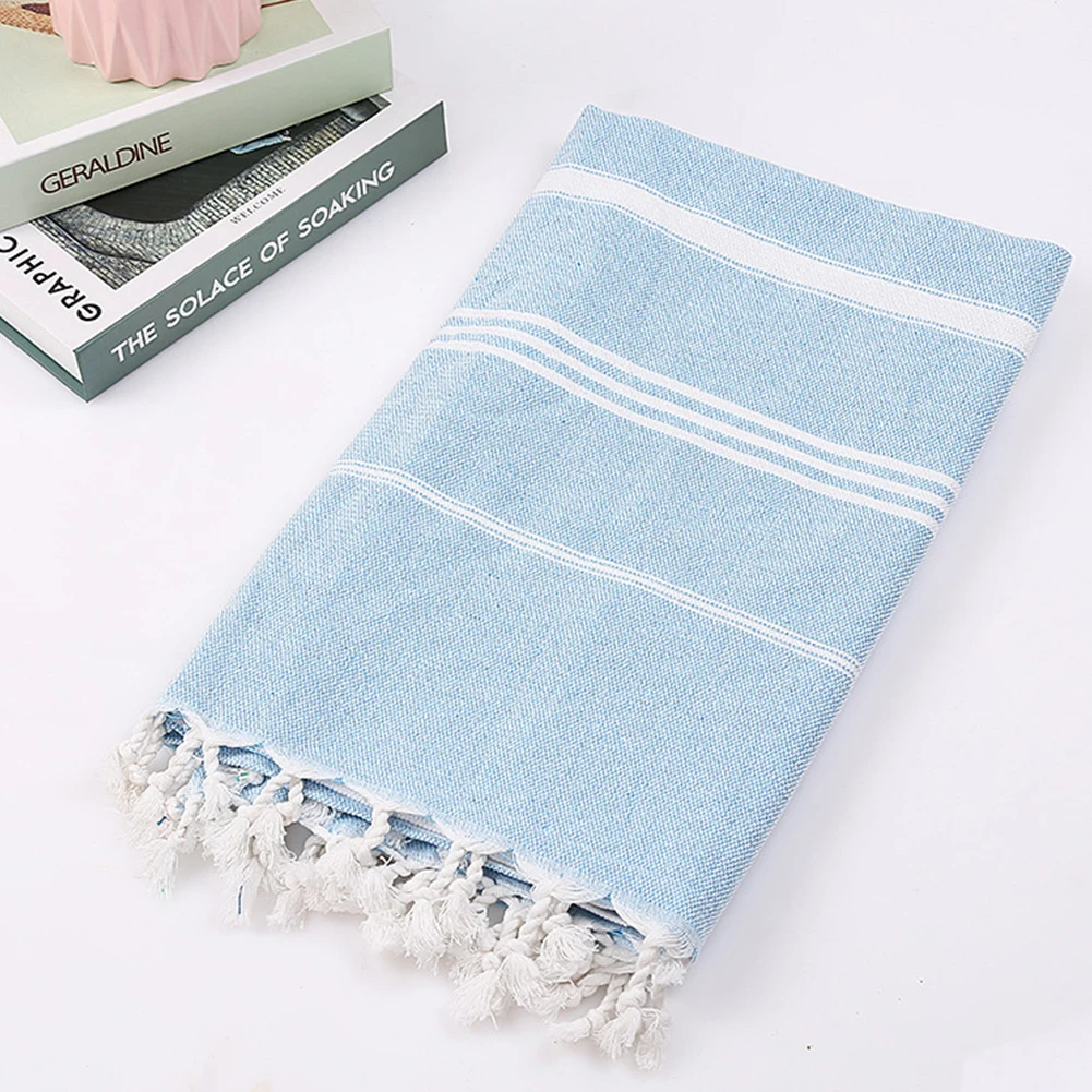 

Bath Women Turkish Style Home Stripe Wash Multi Purpose Water Absorbent Soft Durable Tassel Design Gift Cotton Blend Beach Towel