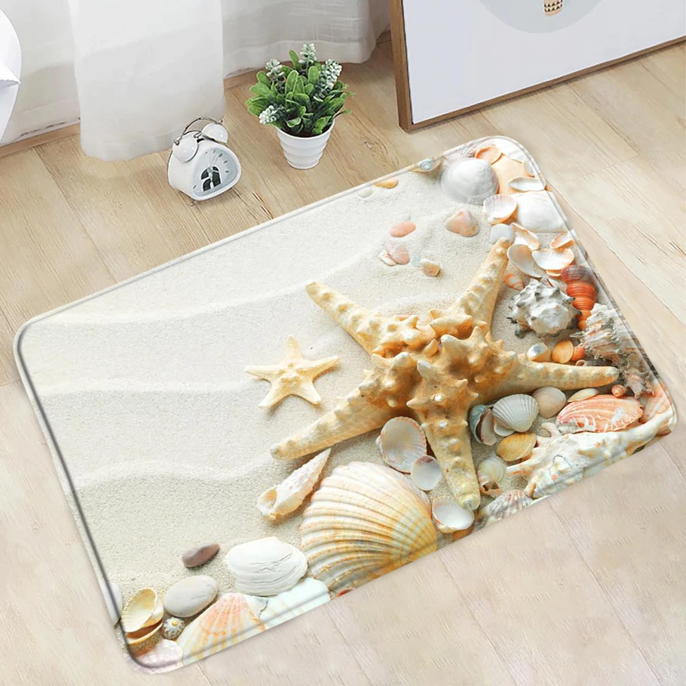 

Summer Ocean Beach Scenery Bathroom Mat Shell Starfish Desert Landscape Home Decorate Non-Slip Rug Kitchen Doorway Aisle Carpet