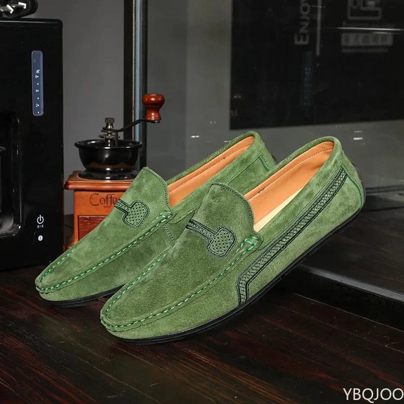 

Мокасины мужские из натуральной кожи, деловые туфли, повседневная обувь, плоская подошва, официальные платья, зеленые оранжевые