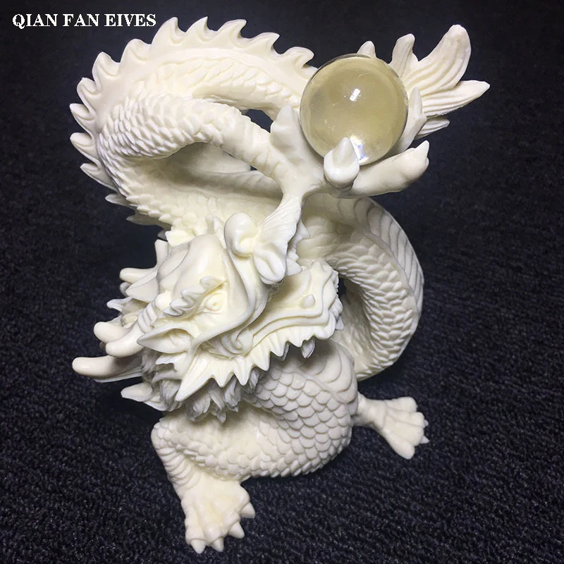 

White Dragon Play Bead Statue Exquisite Hand-Carved Modern Art Sculpture High-End Home Decorations Chinese Mascot Gift Figurines