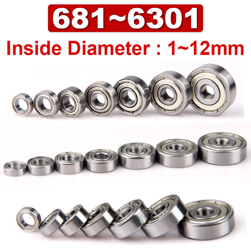 Миниатюрный подшипник, Высокоскоростной игрушечный мотор, малый внутренний диаметр 1 1,5, 2 2,5, 3, 4, 5 ~ 12 мм, 681 ~ 6301ZZ