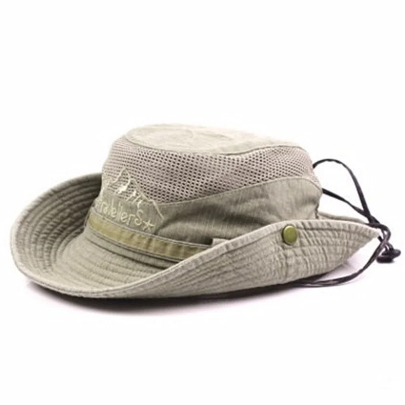 

XdanqinX Adult Men's Cap Summer Mesh Breathable Retro 100% Cotton Bucket Hat Panama Jungle Fishing Hats Novelty Dad's Beach Cap