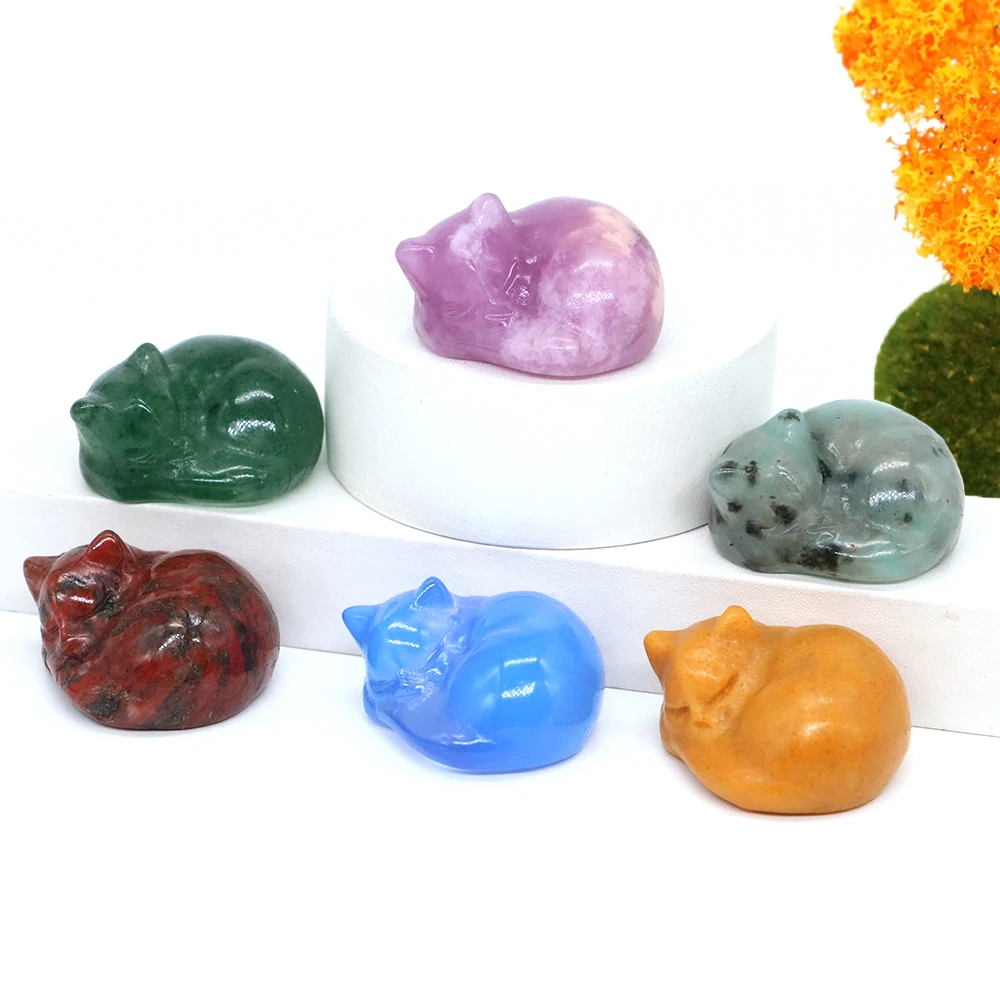 

1.1" Natural Gemstone Sleeping Cat Statue Hand Carved Amethyst Healing Crystal Cute Animal Figurine Home Office Decoration Gifts