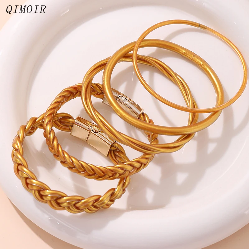 5 Pieces Set Silicone Jelly Bangles For Women Round Hollow Tube Happy Party Fashion Jewelry Trendy New Styles Accessories C1360