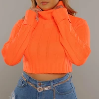 pure color turtleneck sweater womens 2022 new autumn and winter clothes neon orange fashion sexy knitted pullover sweater