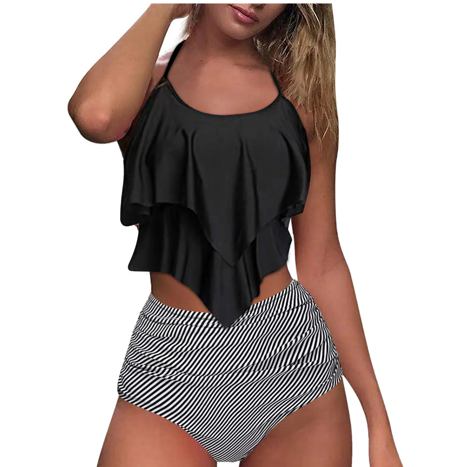 

Gradient Bikini Set Breast Split Contrast Two Swimsuit Sexy High Piece Women's Swimwears Tankinis Set Swimwears Thong swimsuit