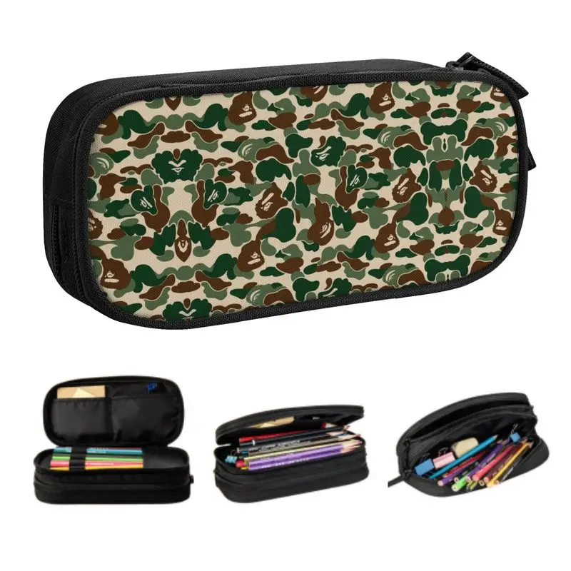 

Green Camouflage Kawaii Pencil Cases Boy Girl Large Storage Camo Design Pattern Pencil Pouch Students Stationery