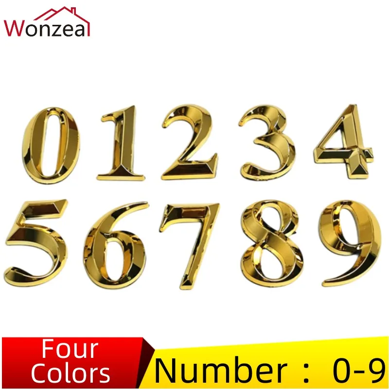 

3D House Numbers 5CM Door Plate ABS Plastic # 0-9 Tag Numeral Plaque Sign Hotel Home Address Mailbox Label Sticker Self-adhesive