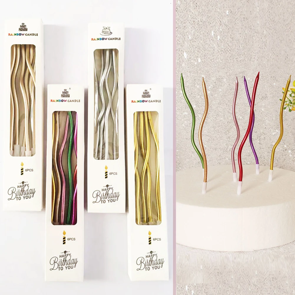 

1set Curve Wedding Birthday Candle Party Cake Decoration Thread Pencil Candle Birthday Rainbow Candle Cake Topper Party Supplies