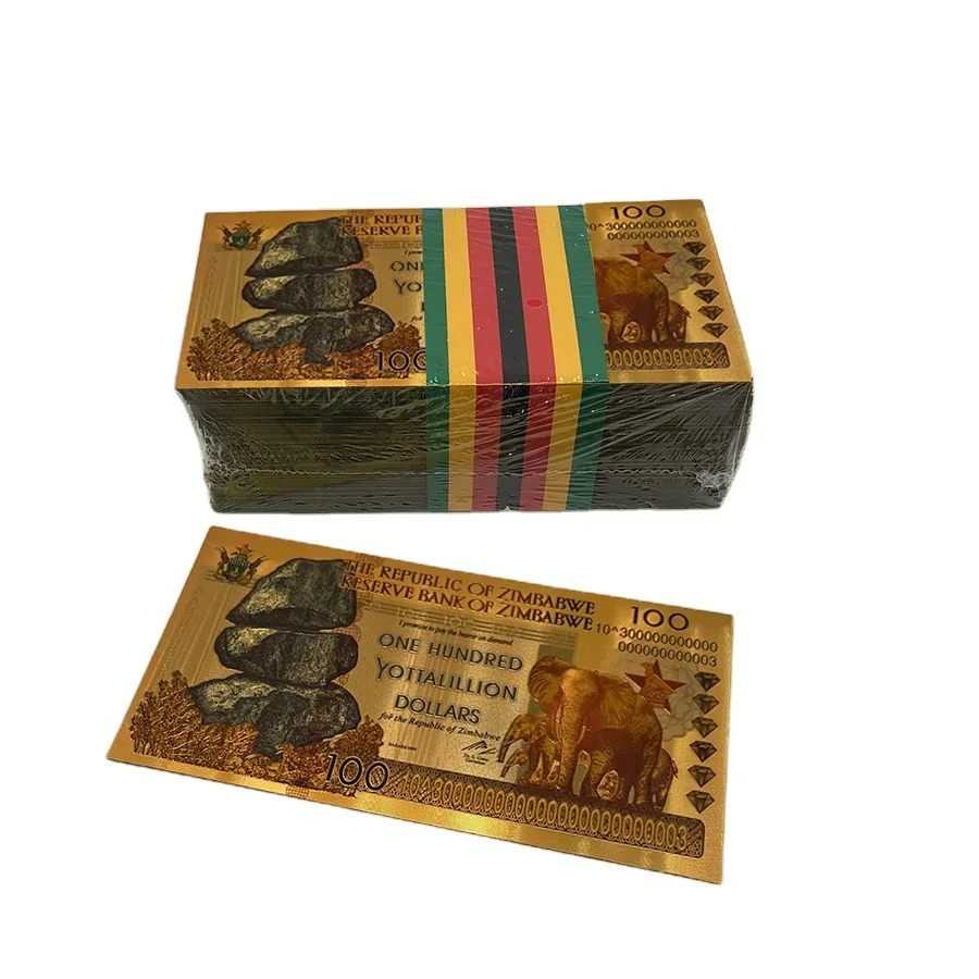100 шт./упак. Zimbabwe Hundred YOTTALILLION Money Curreny пластиковые памятные банкноты из 24-каратного