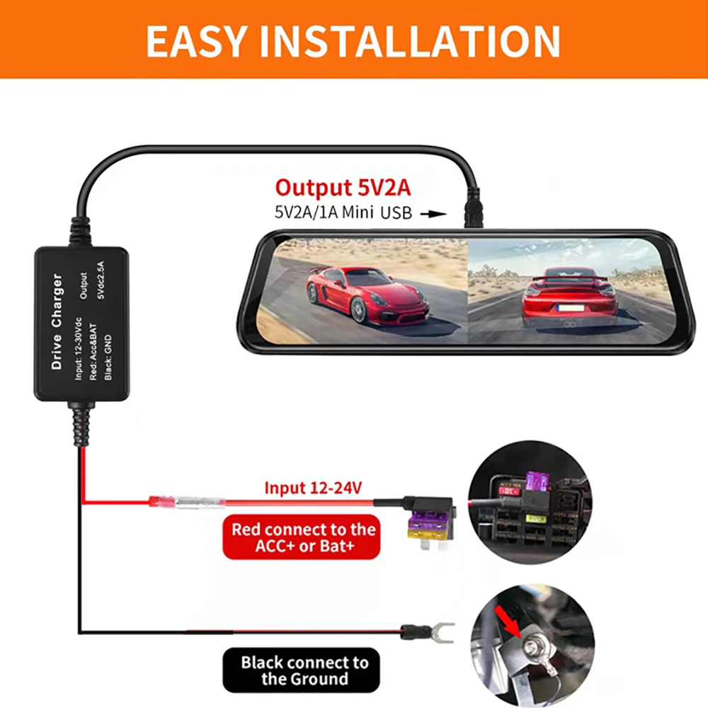 5V 2A Mini Micro Type C USB Автомобильное зарядное устройство для видеорегистратора Жесткий