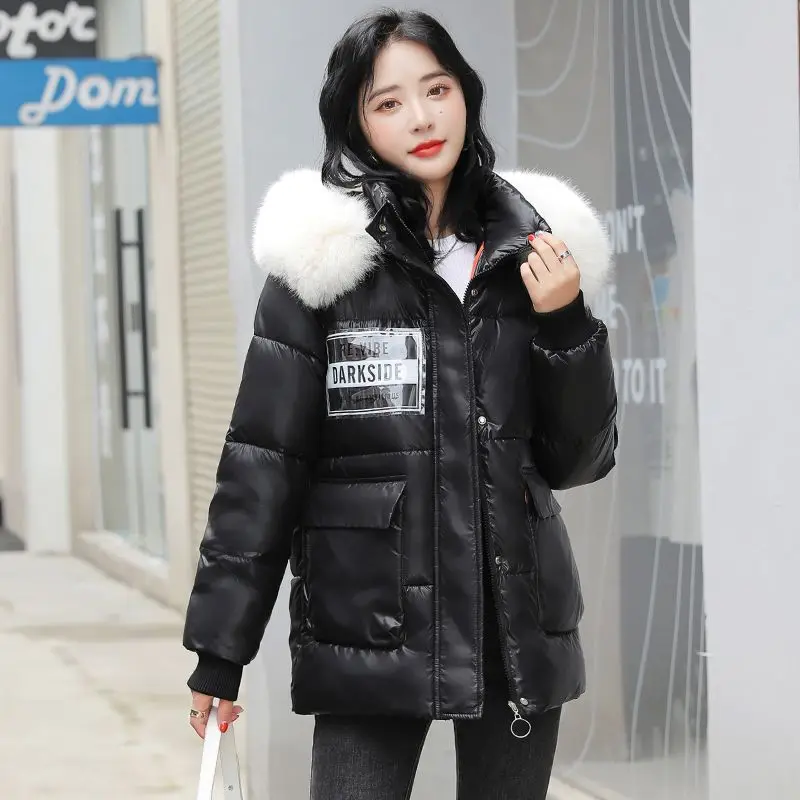 2023 New Winter Parkas Women Fashion Jacket Fur Collar Hooded Coat Thicken Loose Female Warm Cotton Padded Outerwear C13
