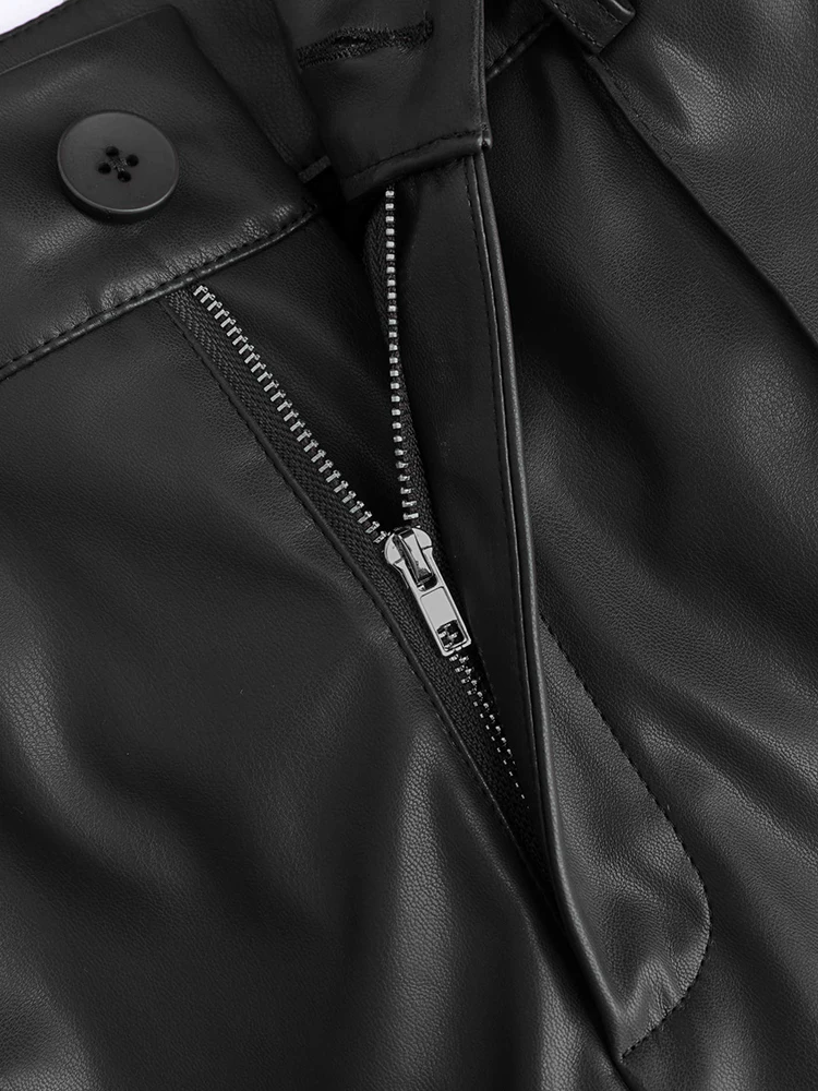 Женские прямые брюки из матовой кожи с высокой талией повседневные свободные