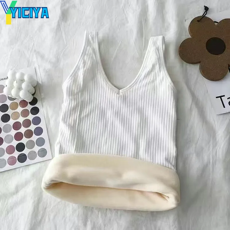 YICIYA Warm Vest Women Winter Underwear Tops Velvet Thick Thermal Female Bottoming V Neck Solid Thermo Clothing Ladies Tank Top