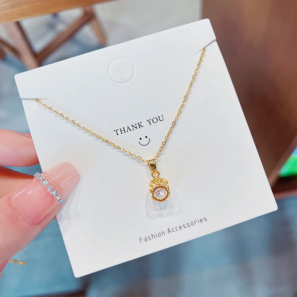 Summer Inlaid Stone Cube Necklace for Woman Gold Color Exquisite Titanium Jewelry Micro Square Love Cube Pendant Necklace choker
