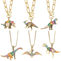 cute cartoon dinosaur necklace for children men rainbow pave zirconia pterosaur pendant neck fashion animal hip hop jewelry gift