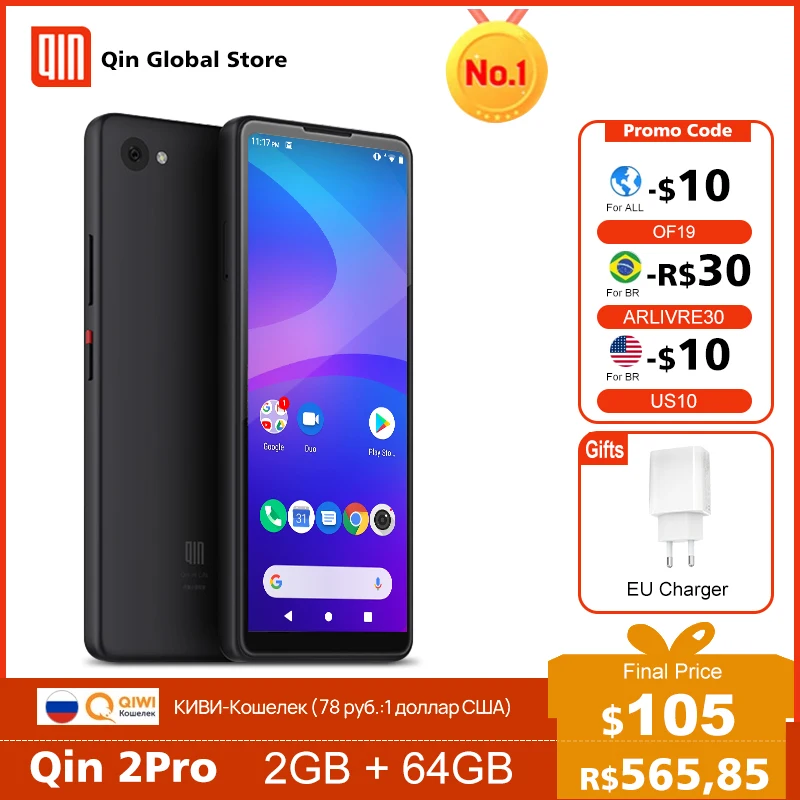 global version qin 2 pro full screen phone 4g network with wifi 5 05 inch 2100mah andriod 9 0 sc9863a octa core feature qin 2pro free global shipping