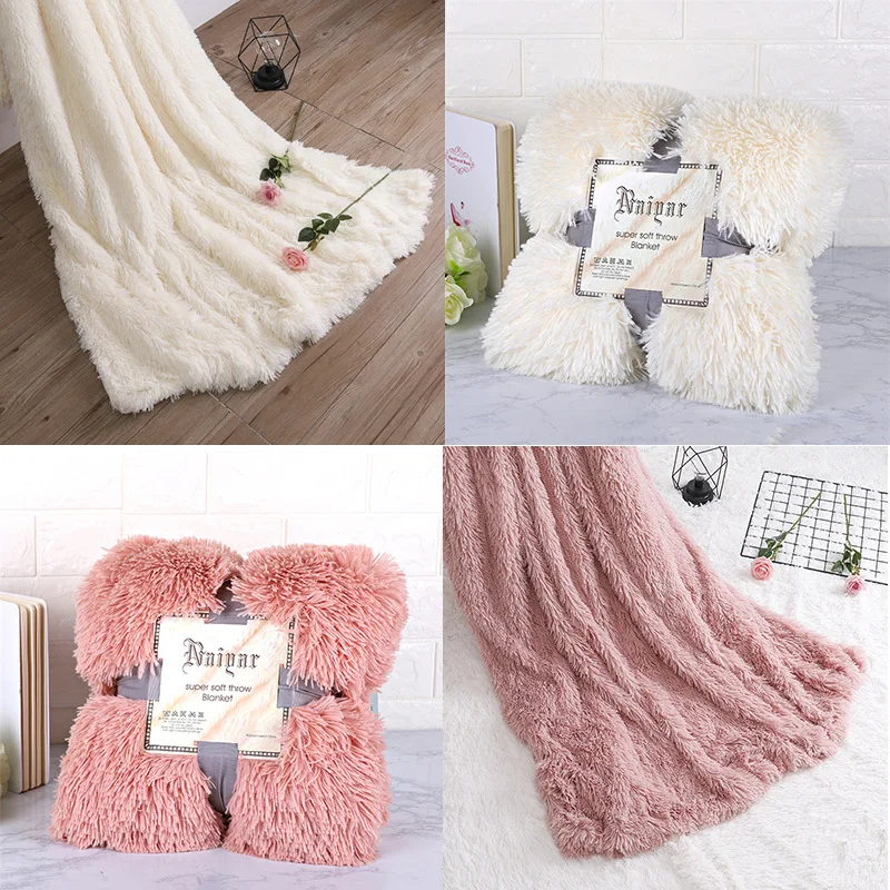 

Shaggy Throw Blanket Soft Long Plush Bed Cover Blanket Fluffy Faux Fur Bedspread Winter Warm Blankets for Beds Couch Sofa