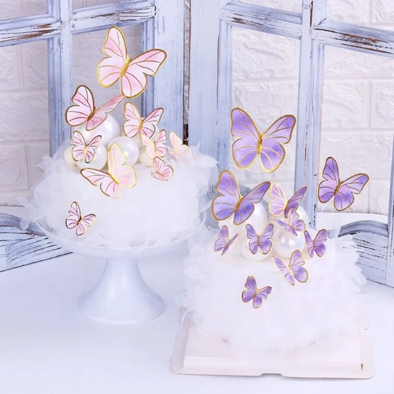 

Butterfly Cake Topper Pink Chiffon Decoration Valentine's Day Birthday Cupcake Toppers Party DIY Baking Cake Decorating Supplies