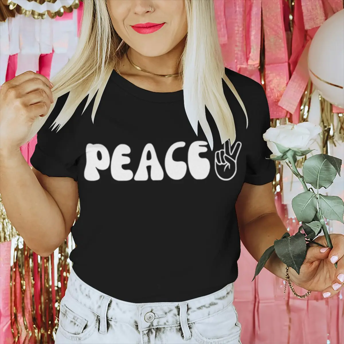 Фото Футболки для пар с принтом «Peace/I Come in Peace», забавный буквенный узор, женские и мужские футболки, одинаковые футболки для влюбленных, подарки №3
