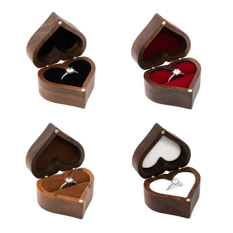 

Women Wood Decorative Box with Lid Ring Box Jewelry Holder for Proposal Birthday Dropshipping