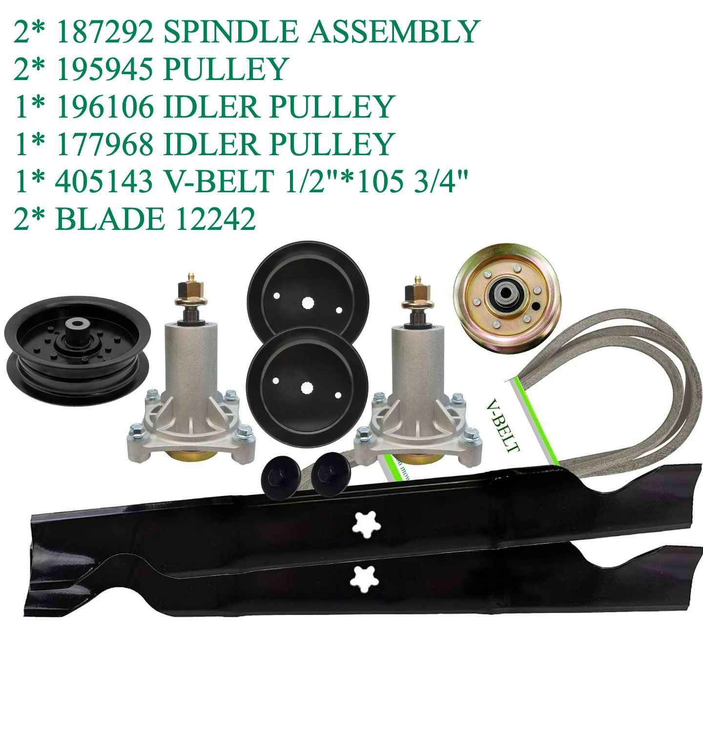 

Комплект для восстановления колоды 46 дюймов Husqvarna PB195H46YT, YTH21K46 Craftsman YT3000 YTS3000, 187292, сборка шпинделя, ПУЛЬЕ 195945